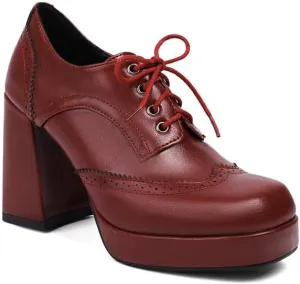 Women's Square Toe Shoelace Platform Square Heel Brogue Shoes