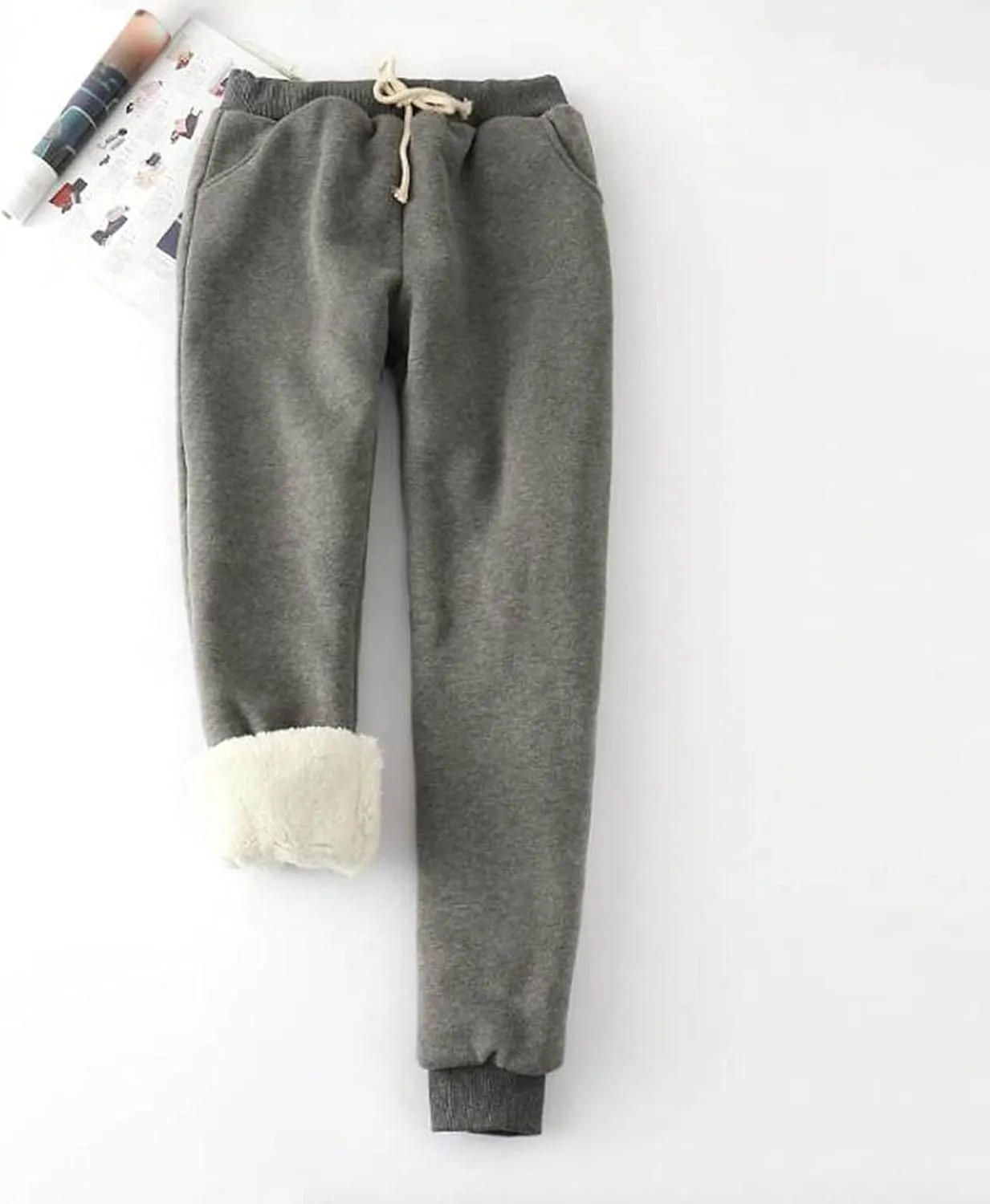 Womens Sweatpants Fleece Sherpa Lined Sweatpants with Pocket Thermal Leggings Winter Warm Sherpa Lined Joggers