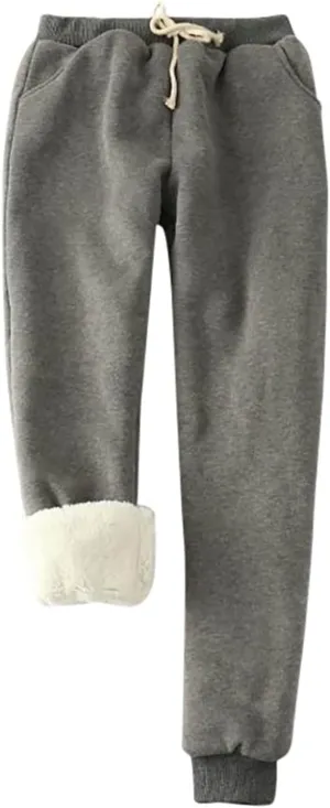 Womens Sweatpants Fleece Sherpa Lined Sweatpants with Pocket Thermal Leggings Winter Warm Sherpa Lined Joggers