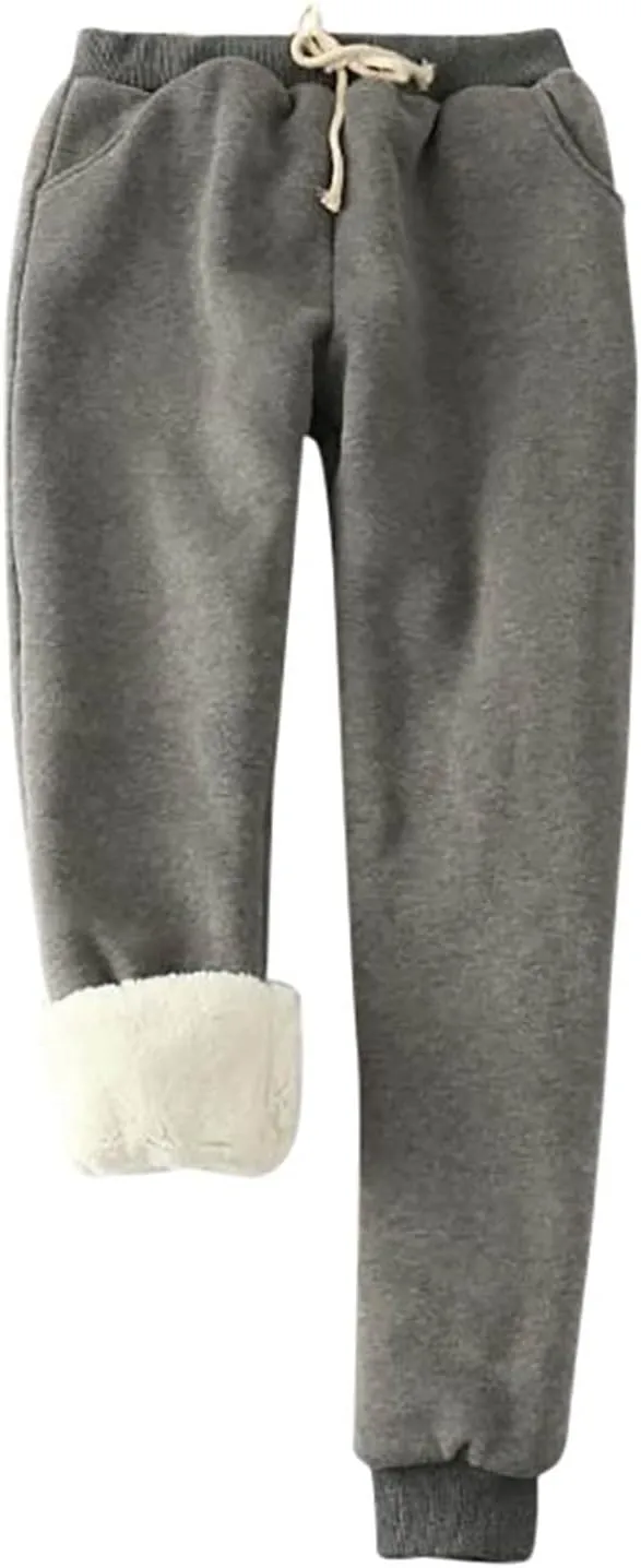 Womens Sweatpants Fleece Sherpa Lined Sweatpants with Pocket Thermal Leggings Winter Warm Sherpa Lined Joggers