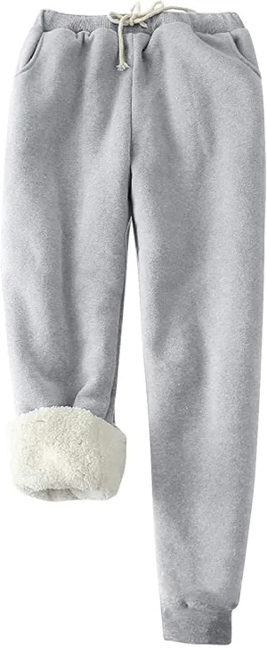 Womens Sweatpants Fleece Sherpa Lined Sweatpants with Pocket Thermal Leggings Winter Warm Sherpa Lined Joggers