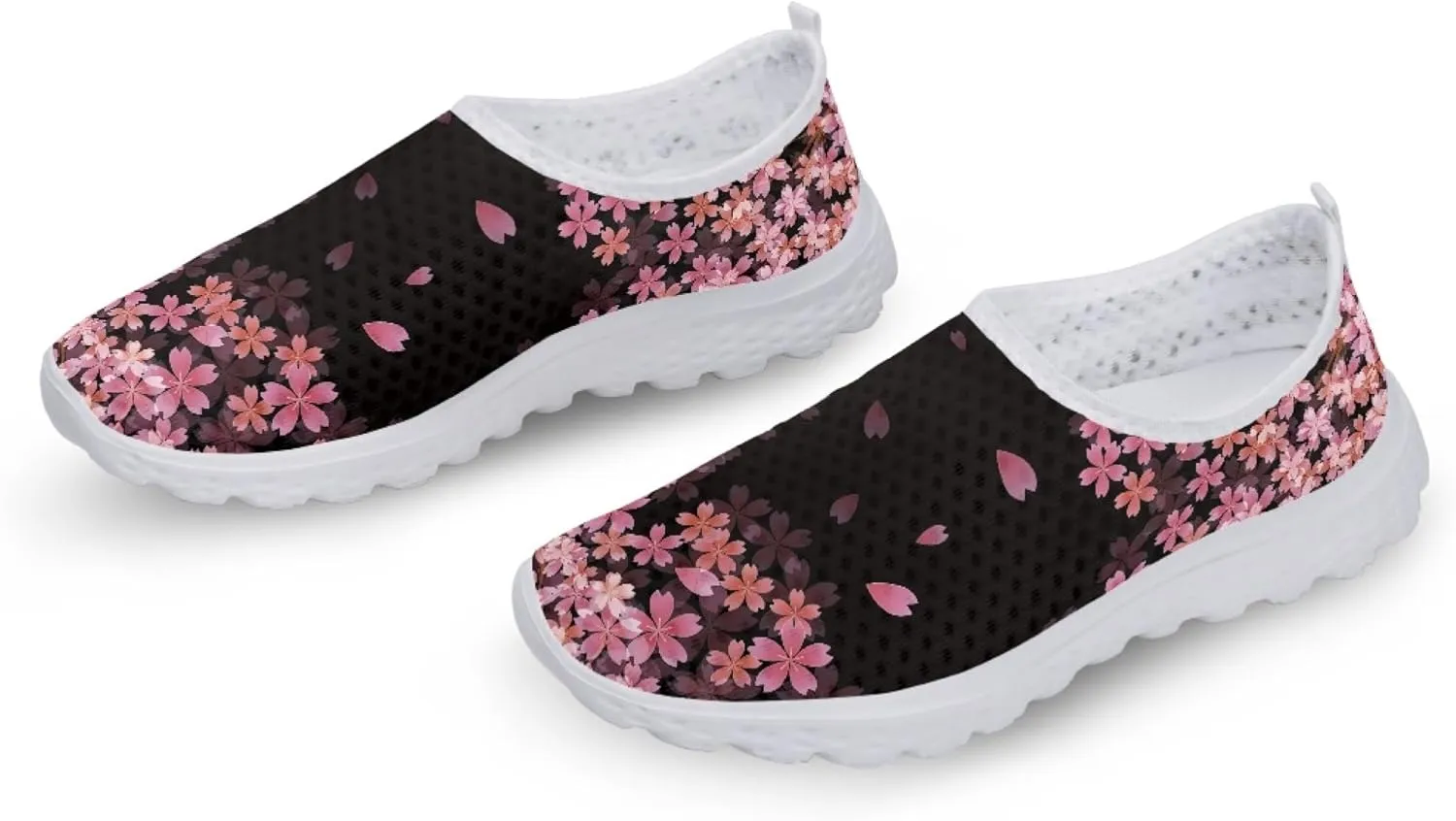 Womens Tennis Shoes Cherry Blossoms Breathable Casual Athletic Walking Shoes Casual Fashion Slip On Running Sneakers