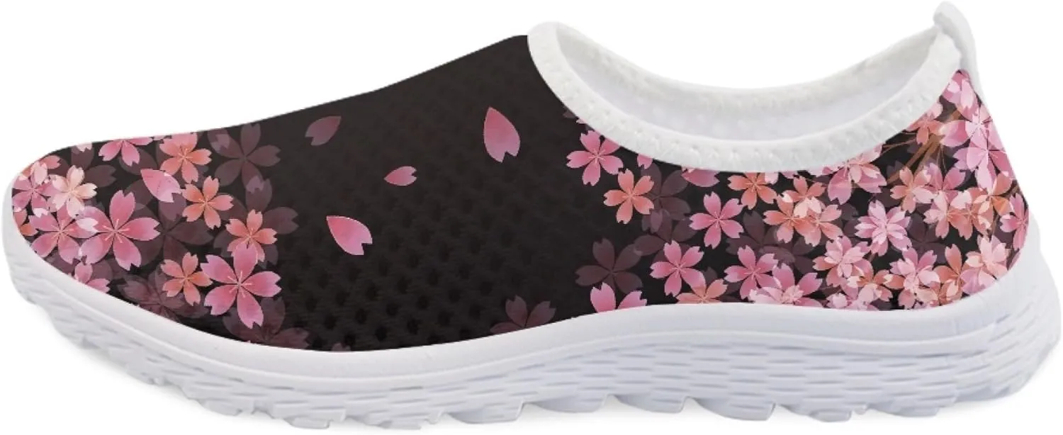 Womens Tennis Shoes Cherry Blossoms Breathable Casual Athletic Walking Shoes Casual Fashion Slip On Running Sneakers