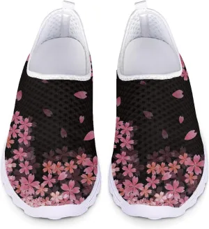 Womens Tennis Shoes Cherry Blossoms Breathable Casual Athletic Walking Shoes Casual Fashion Slip On Running Sneakers