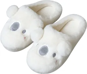 Womens Unisex Warm Fuzzy Soft Plush House Slippers Cute Sleeping Koala Animal Bedroom Home Shoes with Non-Slip Waterproof Rubber Sloe Indoor