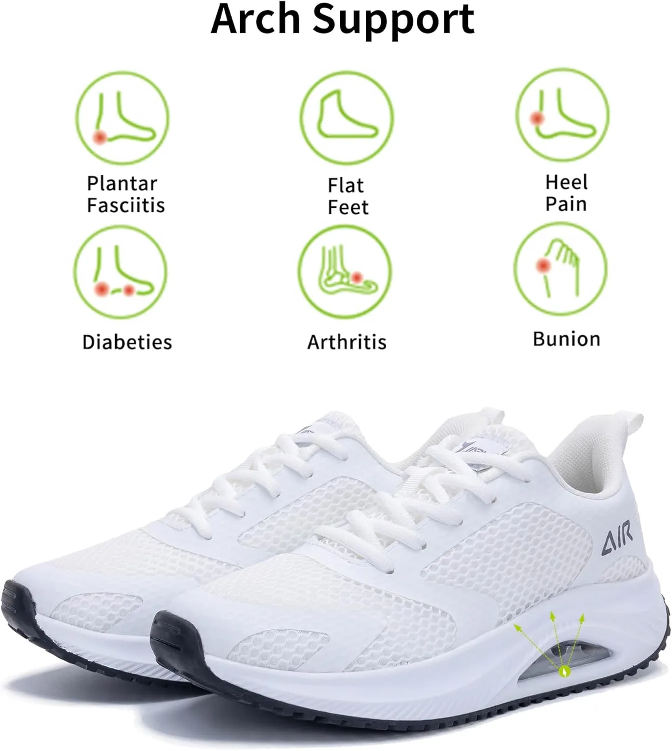 Women's Walking Shoes Air Cushion Comfortable Plantar Fasciitis Tennis Sneakers Non-Slip Breathable Orthotic Shoe for Foot Heel Pain Relief Size US 6-11