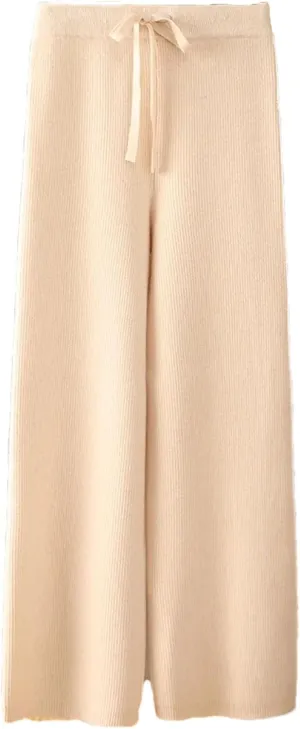 Women's Wool Wide Leg Knitted Trousers Casual Lace Up Drawstring Soft Warm Pants