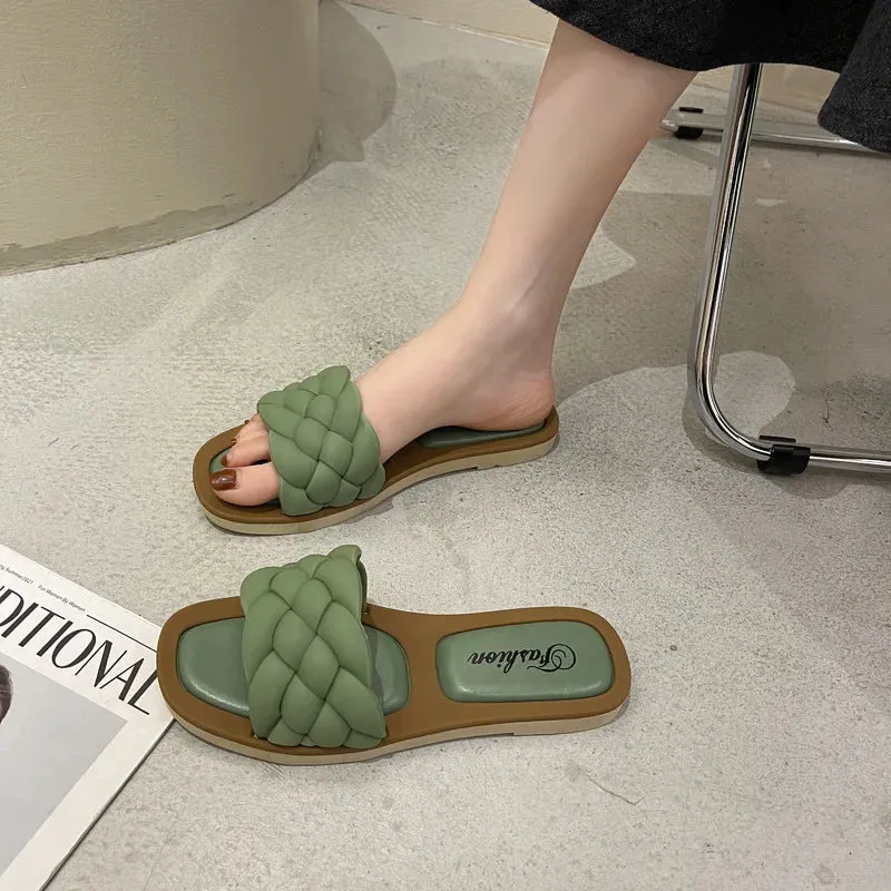 Women's Woven Flat Slide Sandals