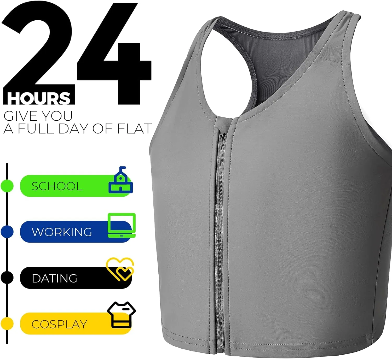 Wonababi Chest Binder Corsets for Transgender, Binder Trans with Zipper Flat Tank Top bustiers