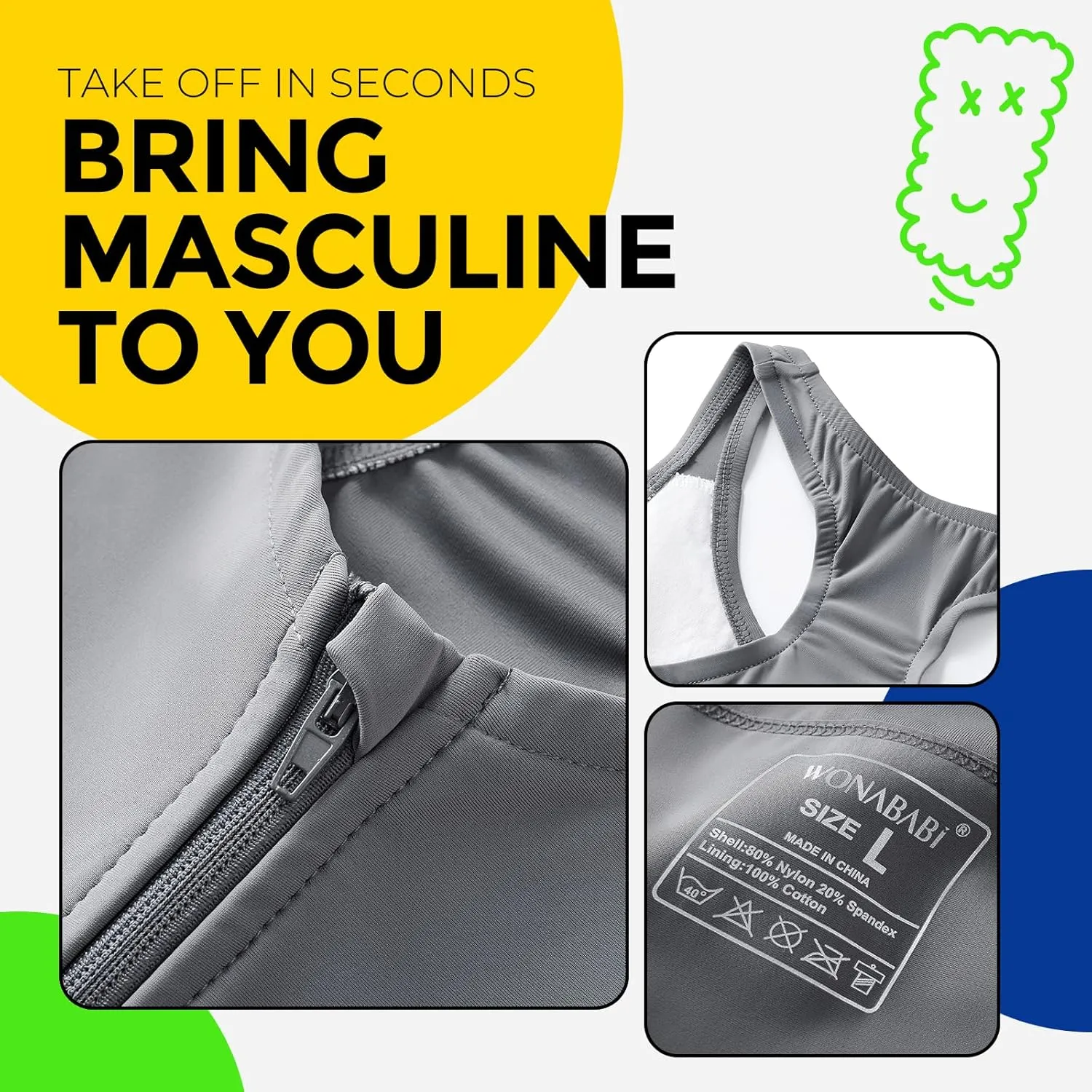 Wonababi Chest Binder Corsets for Transgender, Binder Trans with Zipper Flat Tank Top bustiers