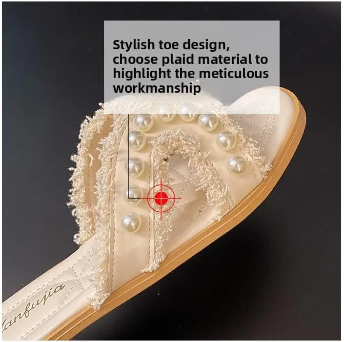 Xiaoxiangfeng cool slippers women's 2025 summer Korean version new outer wear fairy style lady beaded flat heel fashion slippers