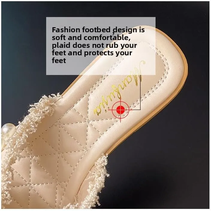 Xiaoxiangfeng cool slippers women's 2025 summer Korean version new outer wear fairy style lady beaded flat heel fashion slippers