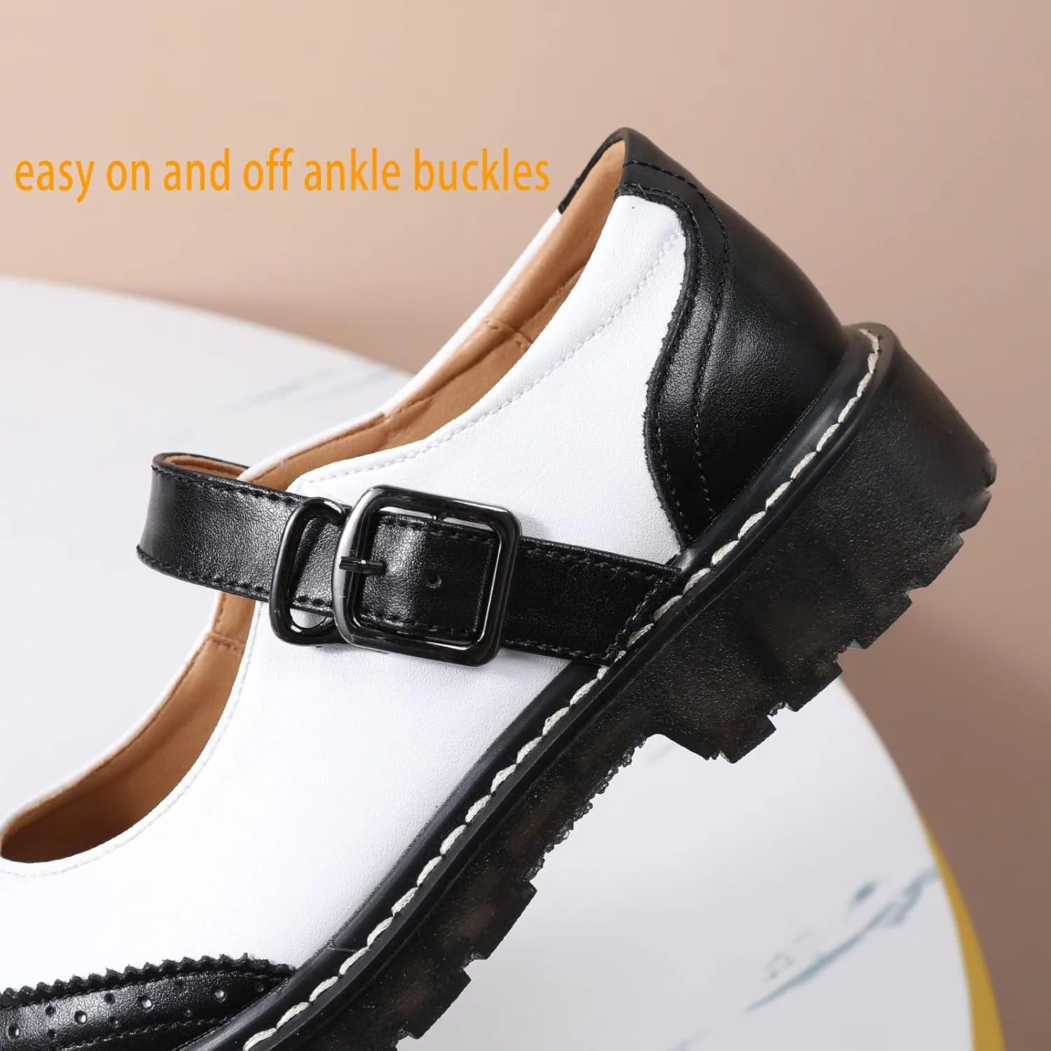 XMM Mary Jane Shoes Women Mary Janes Flats Ladies Oxford Shoes for Women Comfort Leather Round Toe Non-Slip Dressy Casual Cute Girls School Work Shoes