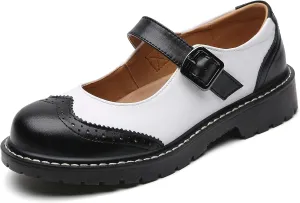 XMM Mary Jane Shoes Women Mary Janes Flats Ladies Oxford Shoes for Women Comfort Leather Round Toe Non-Slip Dressy Casual Cute Girls School Work Shoes