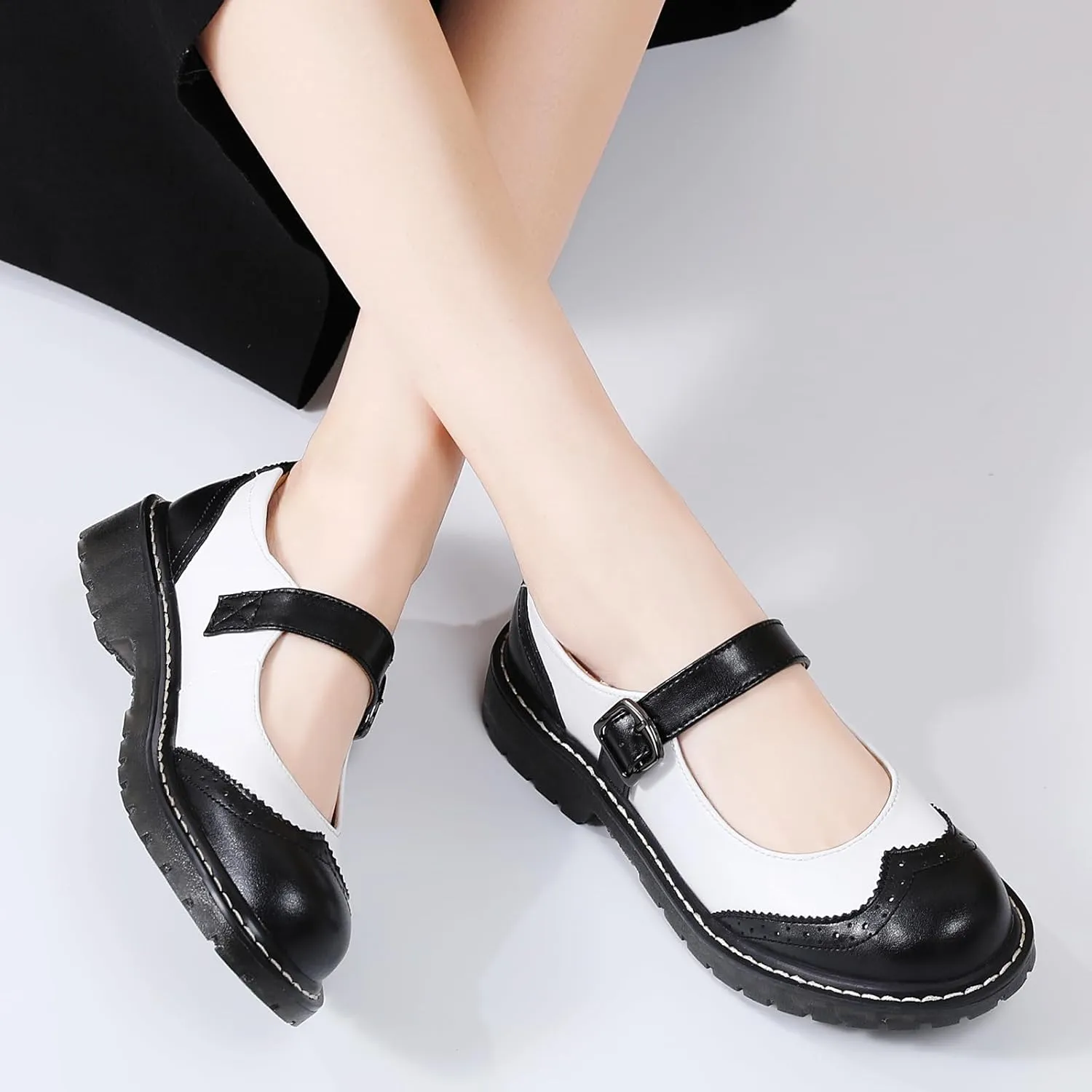 XMM Mary Jane Shoes Women Mary Janes Flats Ladies Oxford Shoes for Women Comfort Leather Round Toe Non-Slip Dressy Casual Cute Girls School Work Shoes