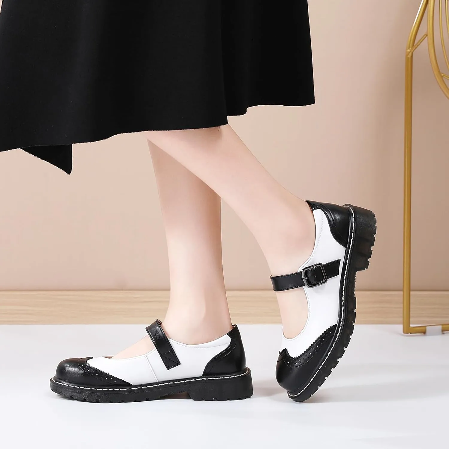 XMM Mary Jane Shoes Women Mary Janes Flats Ladies Oxford Shoes for Women Comfort Leather Round Toe Non-Slip Dressy Casual Cute Girls School Work Shoes