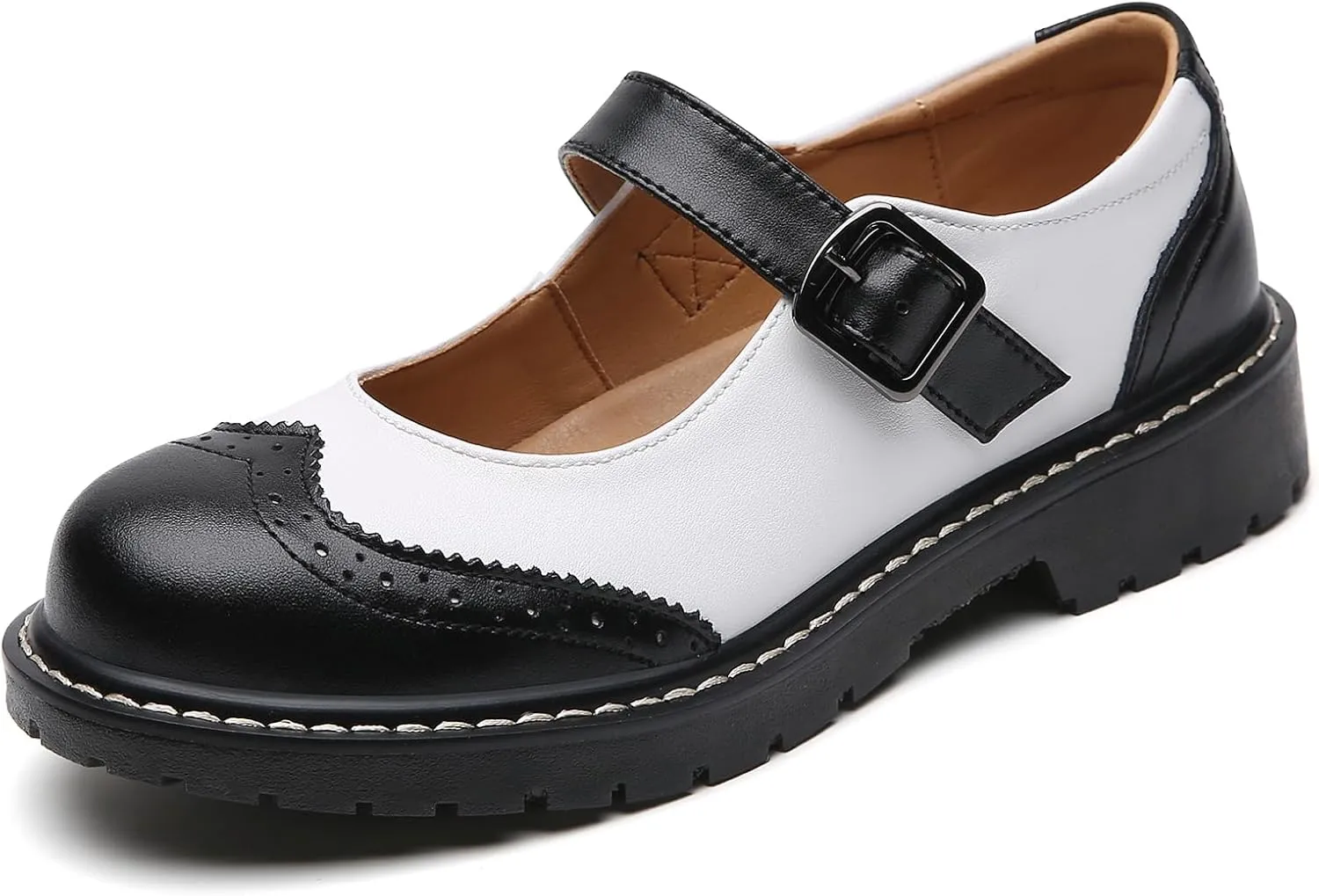 XMM Mary Jane Shoes Women Mary Janes Flats Ladies Oxford Shoes for Women Comfort Leather Round Toe Non-Slip Dressy Casual Cute Girls School Work Shoes