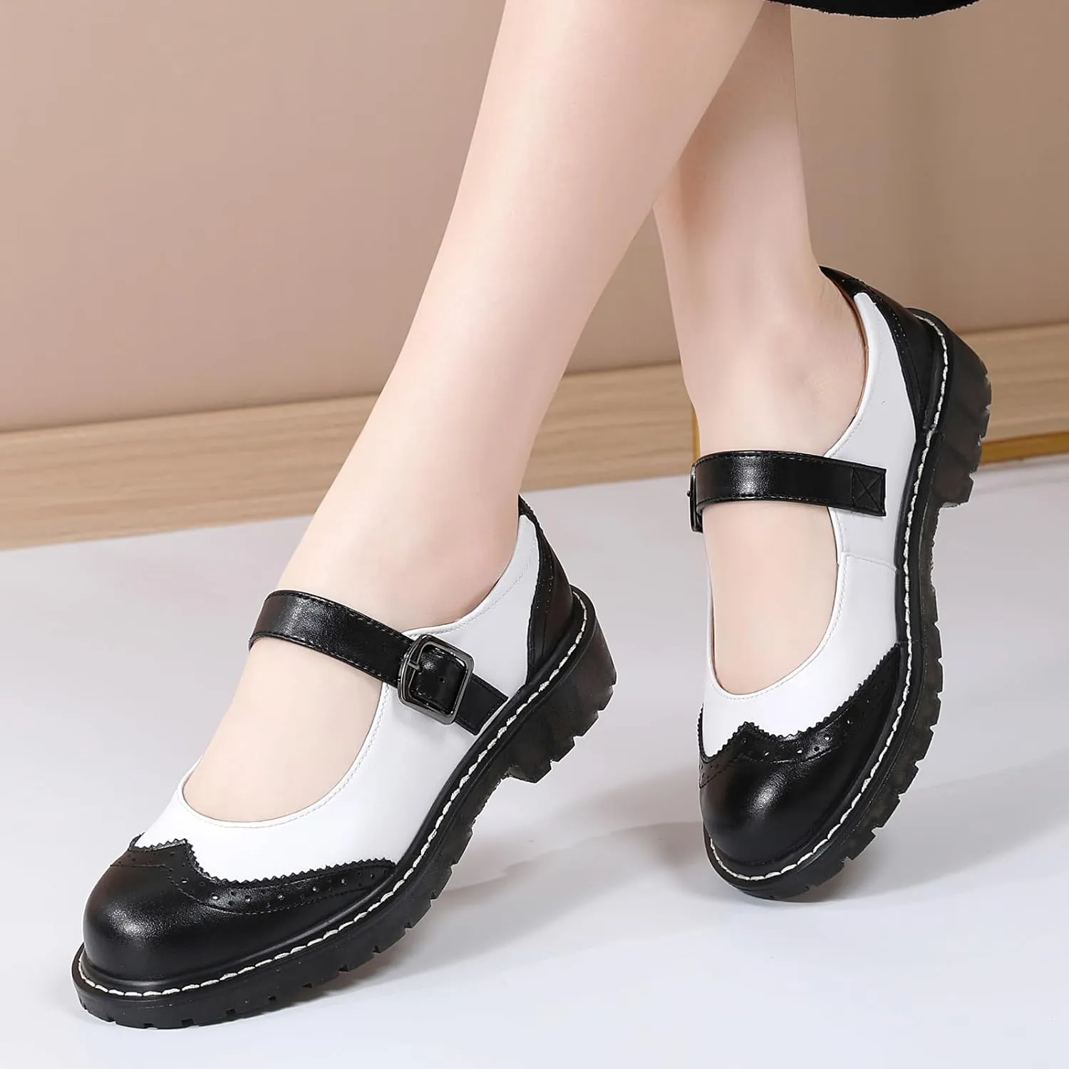 XMM Mary Jane Shoes Women Mary Janes Flats Ladies Oxford Shoes for Women Comfort Leather Round Toe Non-Slip Dressy Casual Cute Girls School Work Shoes