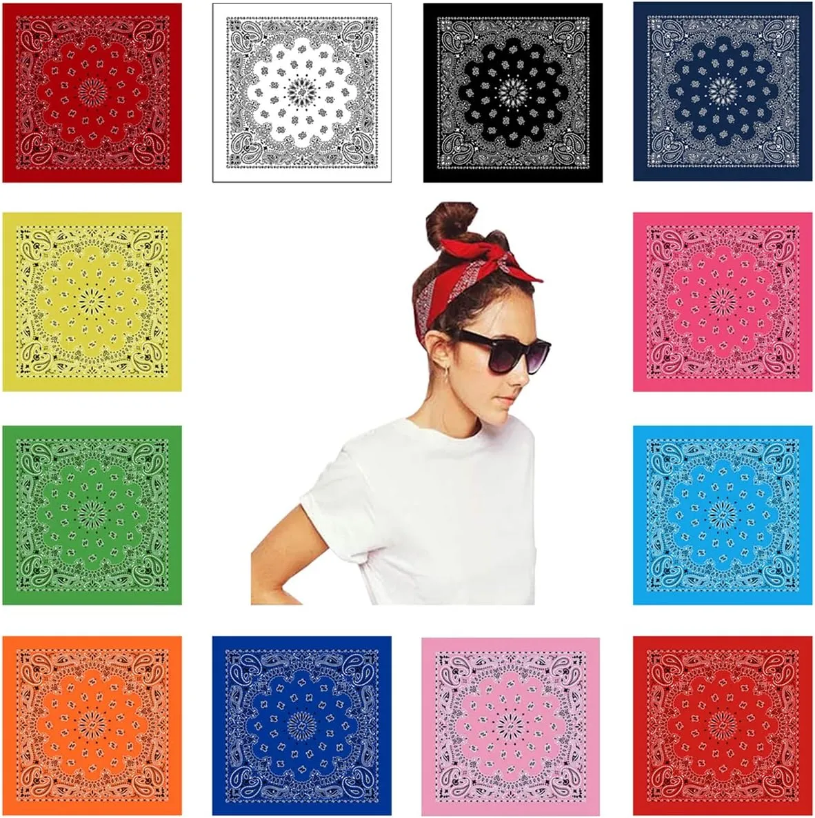 xsby 12 Piece Novelty Bandanas Paisley 100% Cotton Headwear