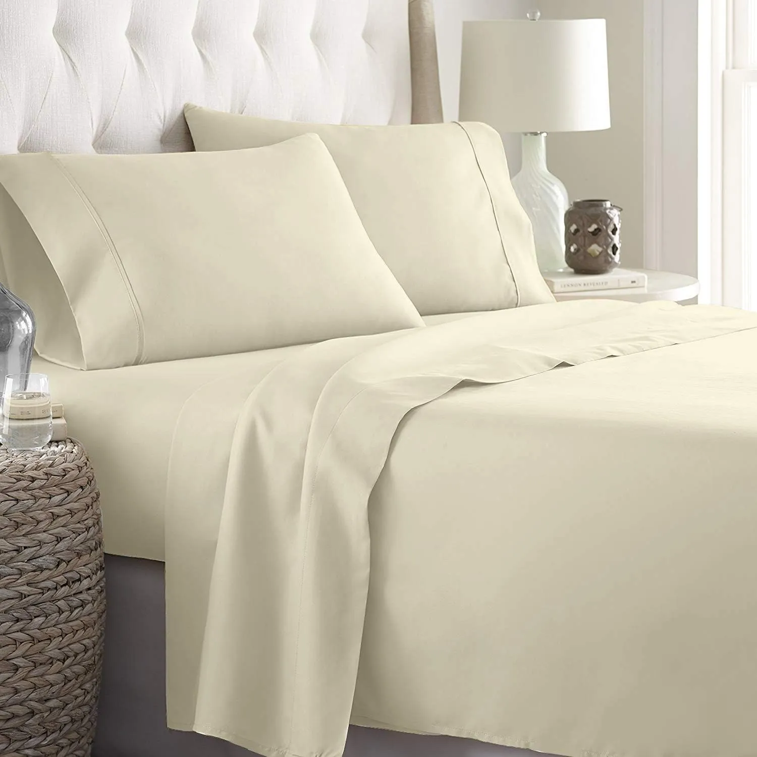 Xtream Fabric 4 Piece Real 800 Thread Count Bed Sheet Set - 100% Egyptian Cotton Ultra Soft Luxury Sheets - Italian Finish Fitted Sheet fits Upto 19” deep Pocket Mattress (King, Ivory Solid)