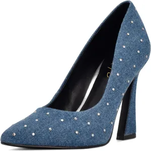 XYD Women's Chic Studs Pointed Closed Toe Slip On Pumps Block High Heels Formal Event Evening Dress Shoes