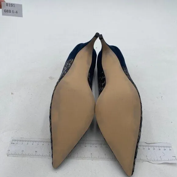 YDN Alligater Navy Mid Heels Slip on Loafer Pumps Pointy Toe Slide Suede Shoes