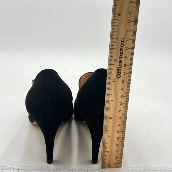 YDN Black Mid Heels Slip on Loafer Pumps Pointy Toe Slide Suede Prom Shoes