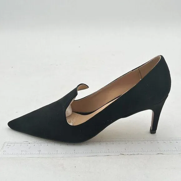YDN Black Mid Heels Slip on Loafer Pumps Pointy Toe Slide Suede Prom Shoes