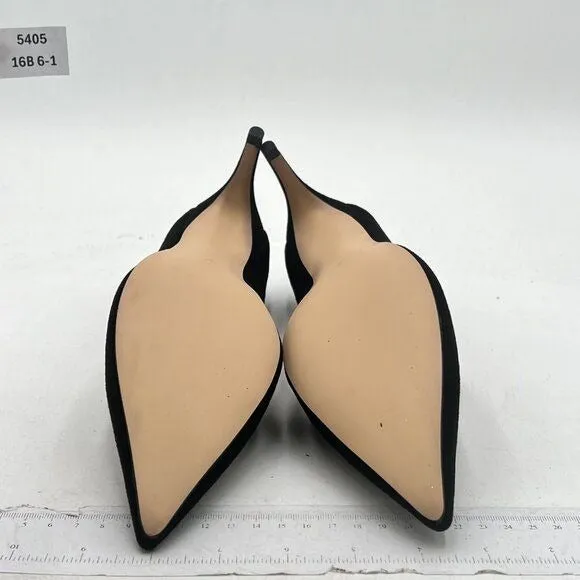 YDN Black Mid Heels Slip on Loafer Pumps Pointy Toe Slide Suede Prom Shoes