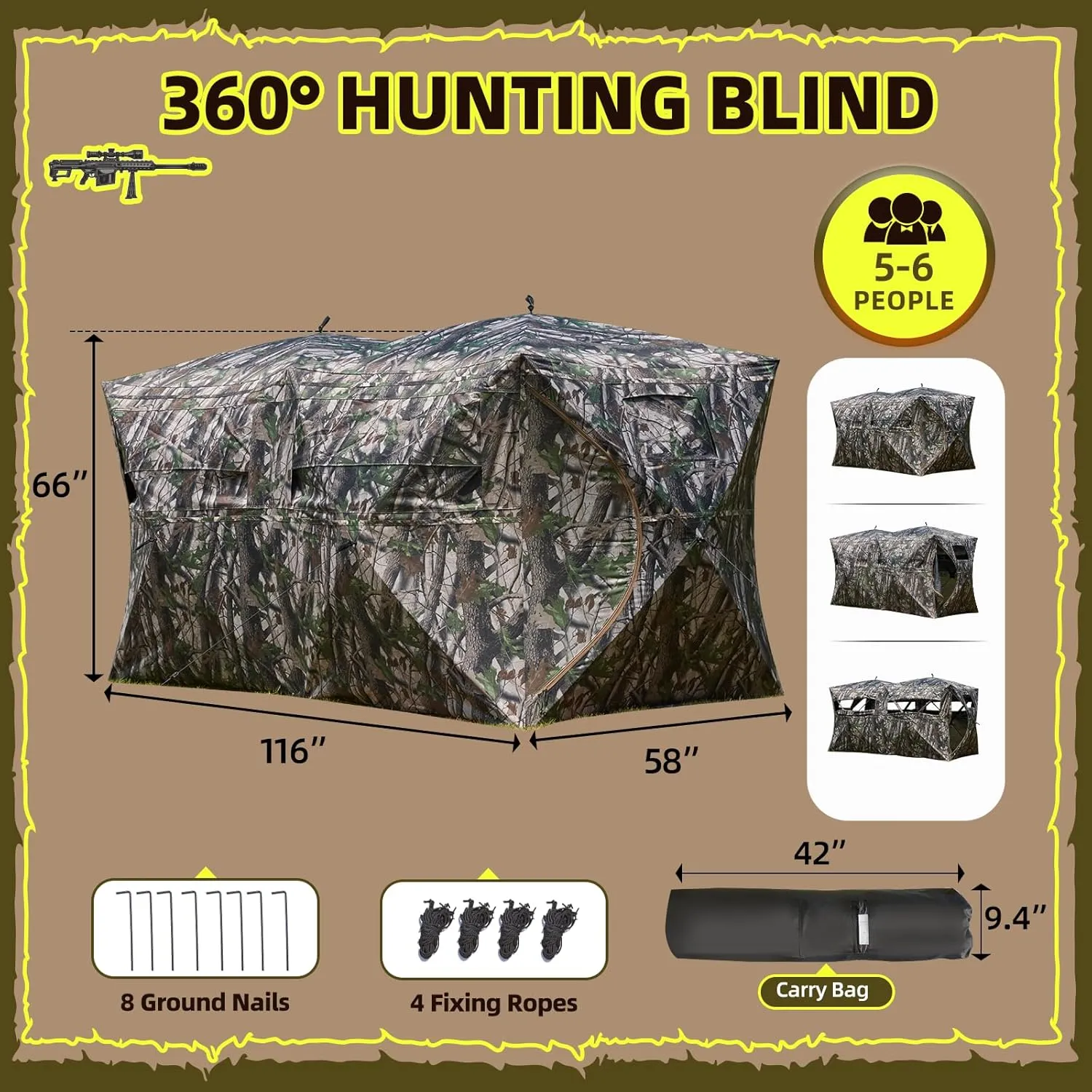 YOLENY See-Through Hunting Blind, Portable Pop Up Ground Blind with Carrying Bag - Resilient Tent, Zip Door & Silent Windows for Deer & Turkey Hunting