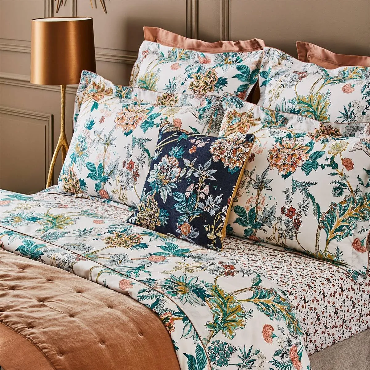Yves Delorme Golestan Multicolor Full 55 x 79 in Fitted Sheet Extra Soft and Cooling Luxury Sheets, 100% Natural Organic Cotton - Breathable and Durable