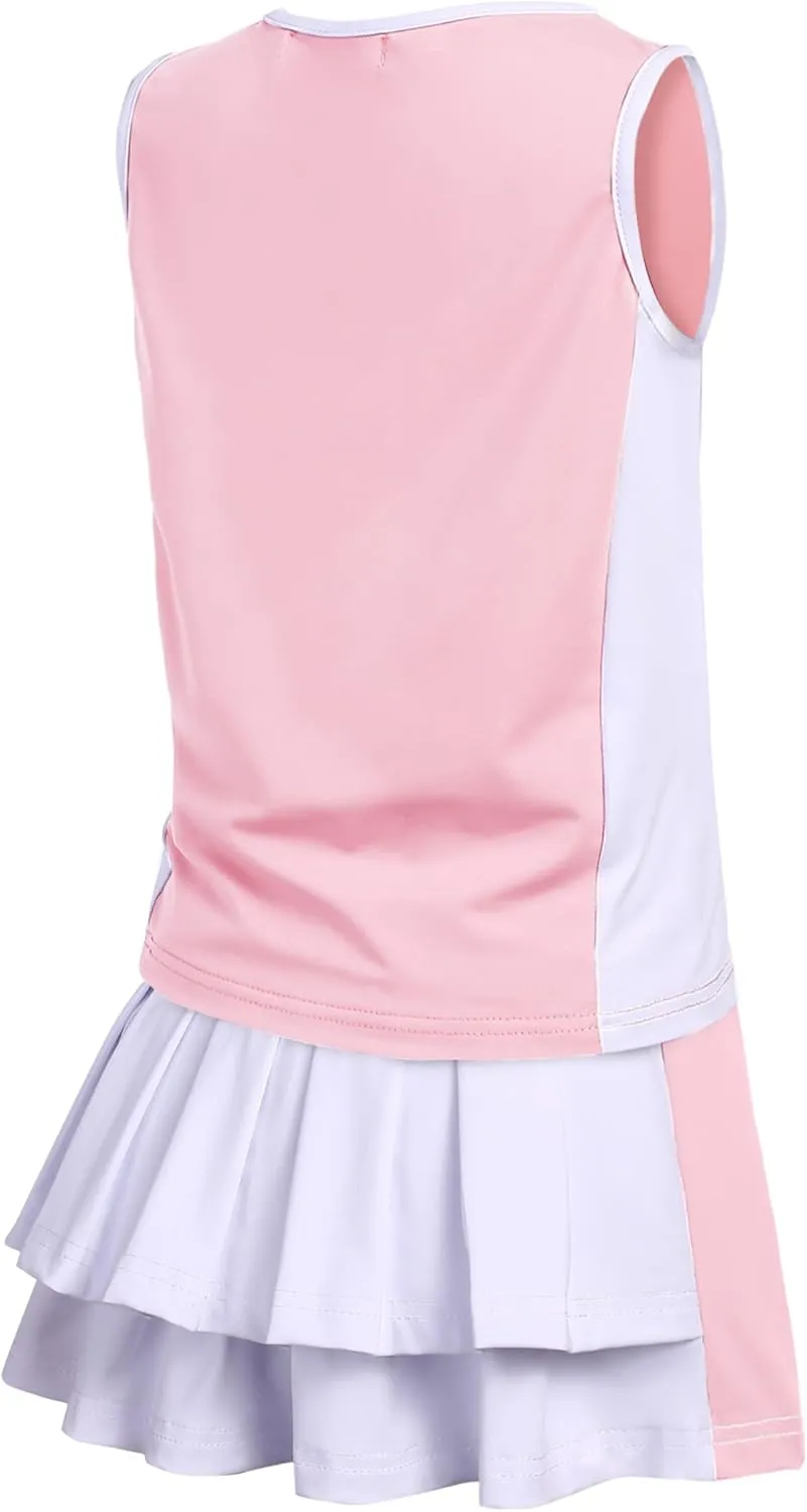 Zaclotre Girls Tennis Golf Dress Outfit Sleeveless Tank Top and Skorts Sets Sport Skirt with Shorts