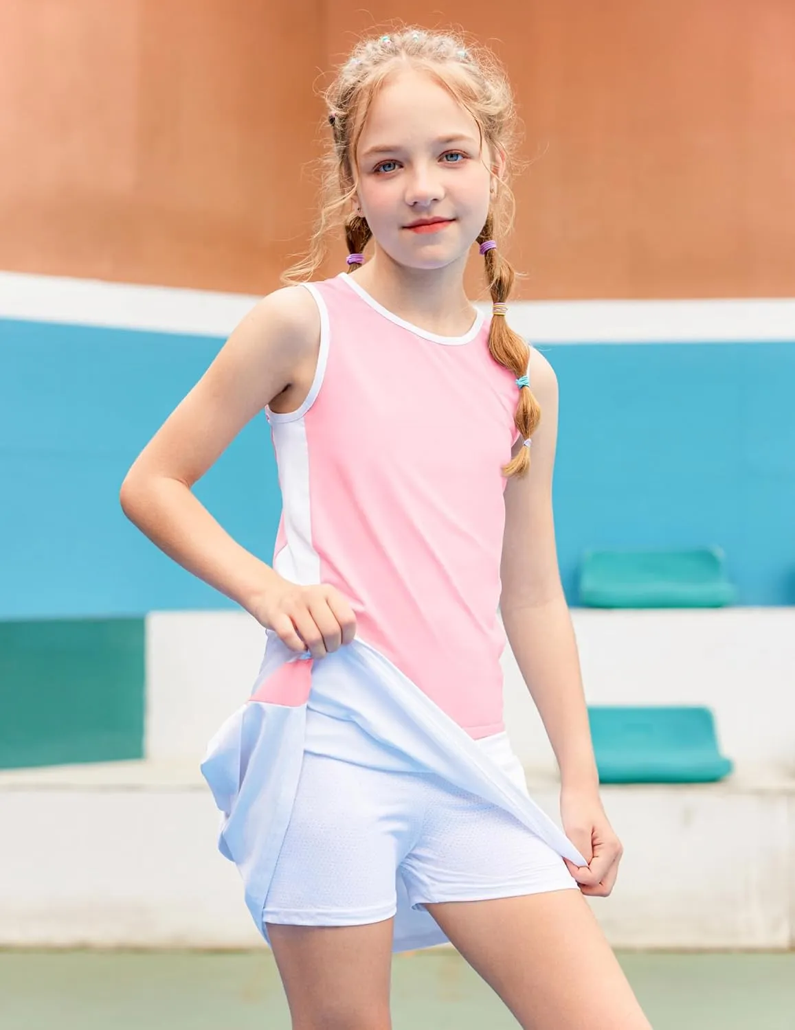 Zaclotre Girls Tennis Golf Dress Outfit Sleeveless Tank Top and Skorts Sets Sport Skirt with Shorts