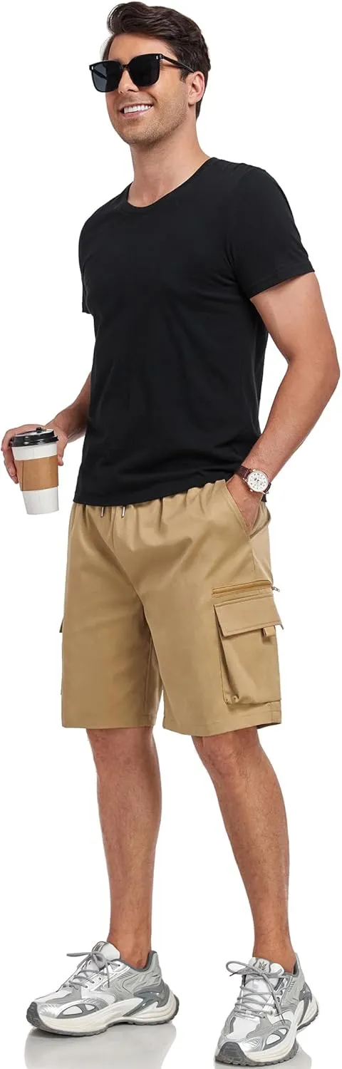 ZAFUL Mens Casual Shorts Flat Pocket Zipper Cargo Shorts Fashion Summer Short Drawstring Outdoor Twill Shorts with 6 Pockets
