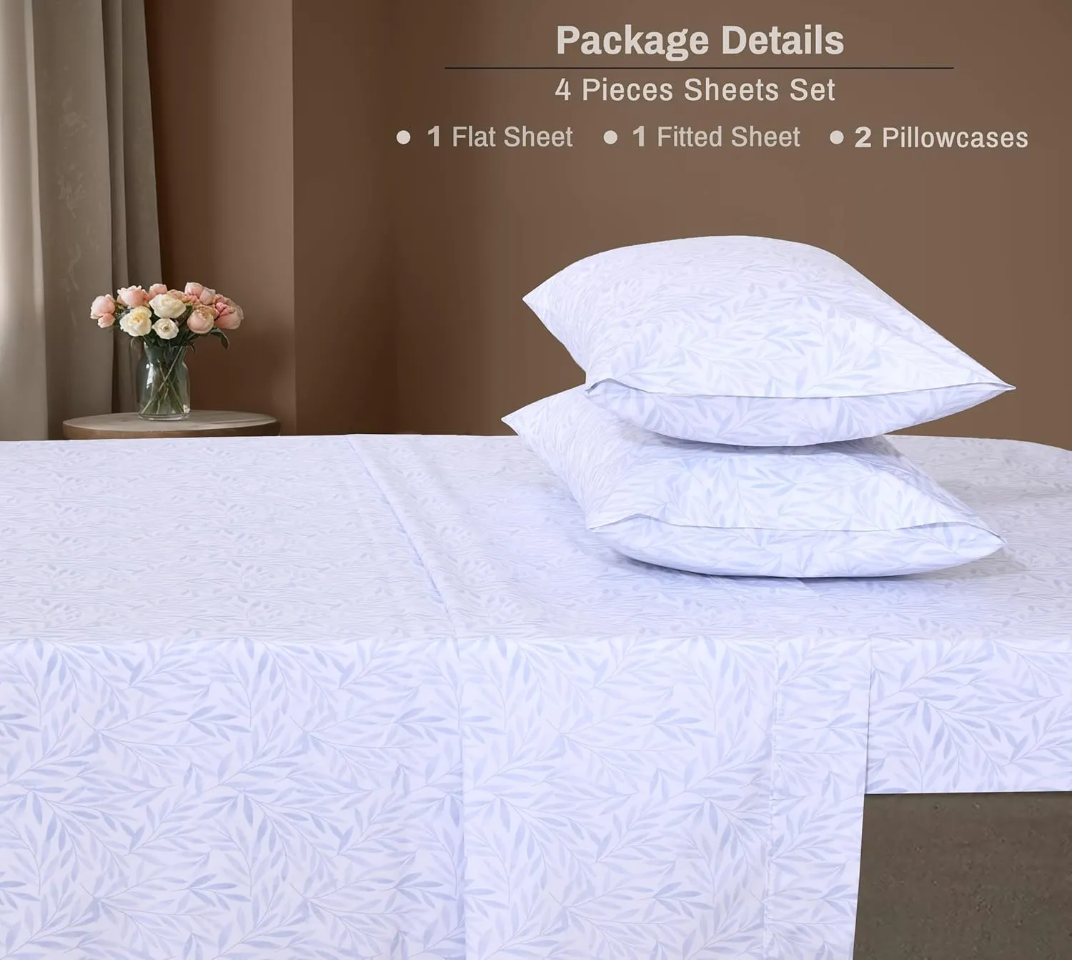ZOYER 100% Cotton Sheets - Cooling & Crisp Queen Size Percale Sheets, 16" Deep Pockets Bed Set, Lightweight & Breathable, Durable, 4 Pieces, Blue Autumn