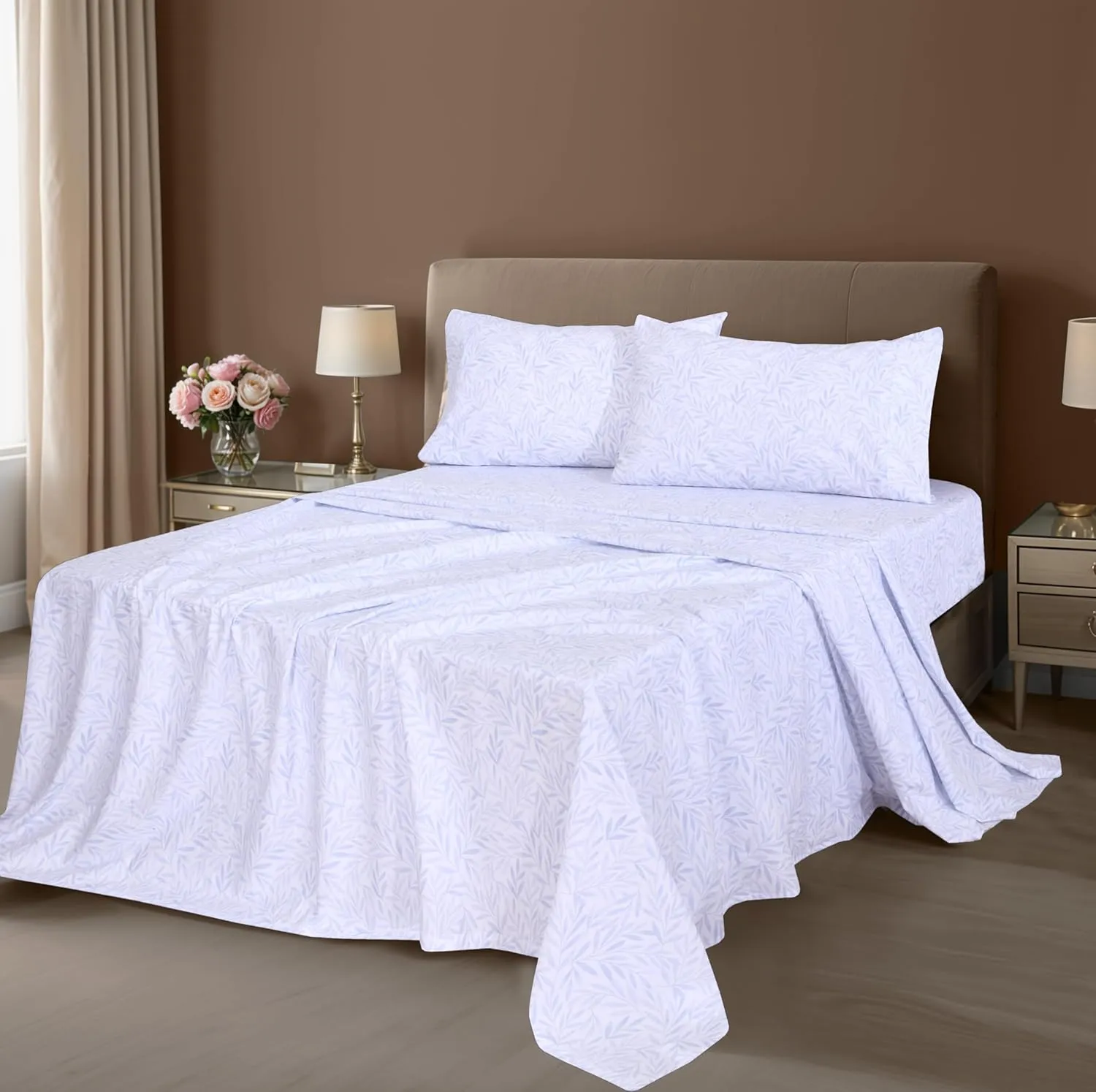 ZOYER 100% Cotton Sheets - Cooling & Crisp Queen Size Percale Sheets, 16" Deep Pockets Bed Set, Lightweight & Breathable, Durable, 4 Pieces, Blue Autumn