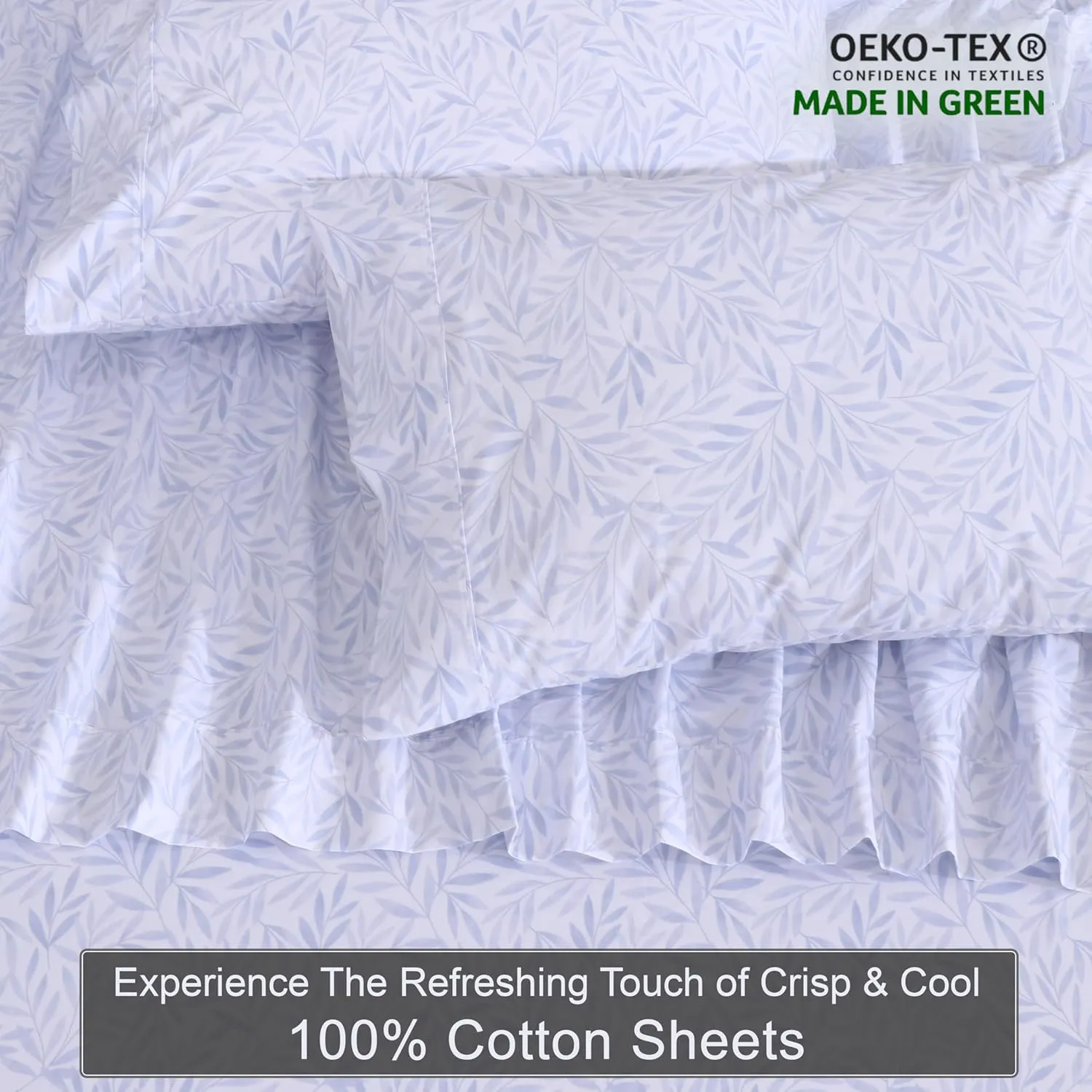 ZOYER 100% Cotton Sheets - Cooling & Crisp Queen Size Percale Sheets, 16" Deep Pockets Bed Set, Lightweight & Breathable, Durable, 4 Pieces, Blue Autumn