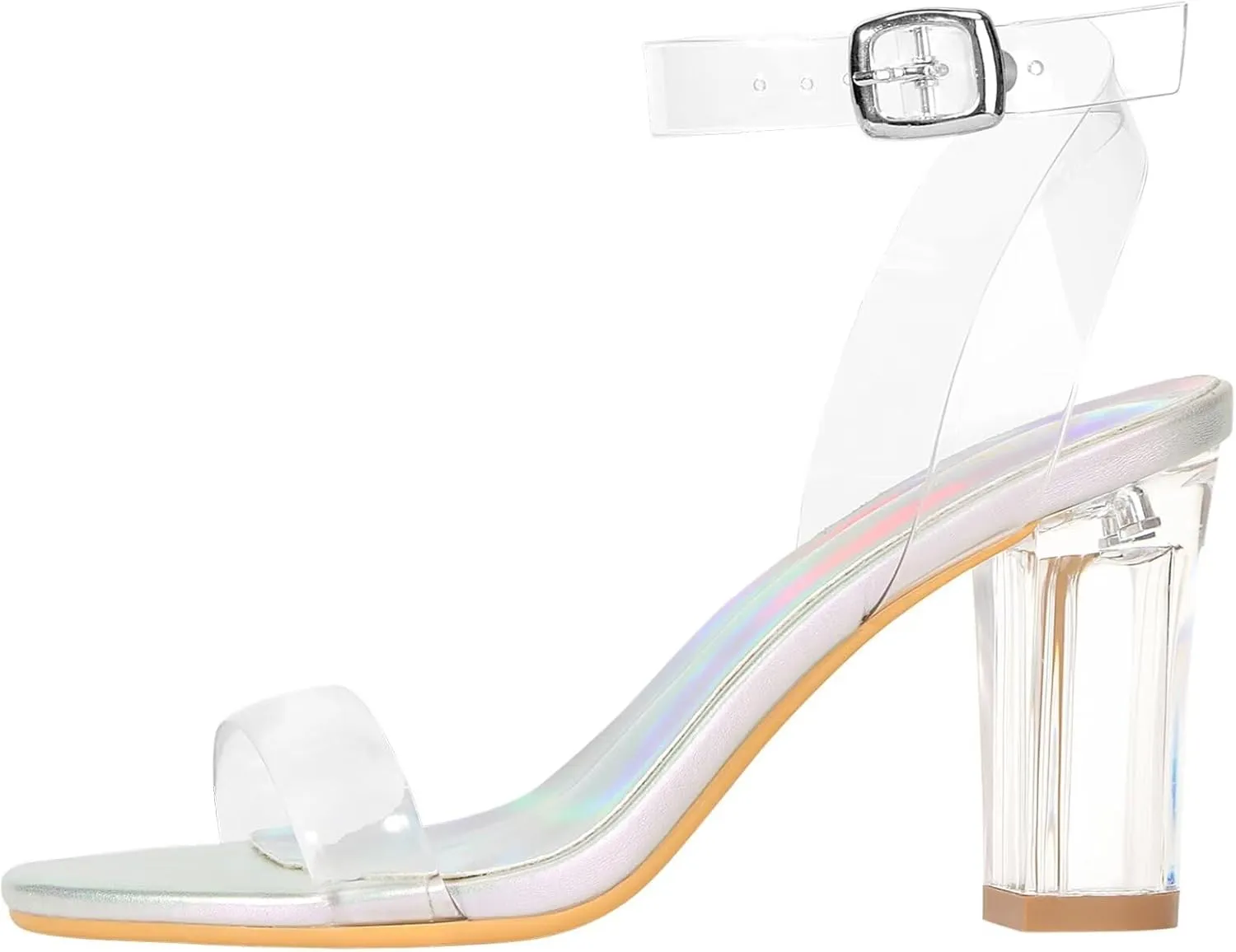 ZriEy Clear Block Sandals Chunky Heels for Women 3.35 Inch Open Toe Adjustable Ankle Strap Pump Sandals for Weddings Parties Daily Wear