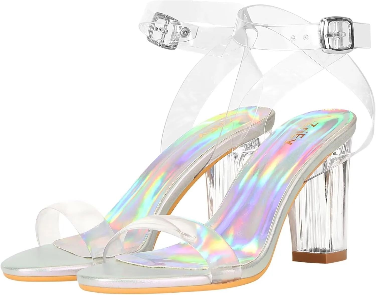 ZriEy Clear Block Sandals Chunky Heels for Women 3.35 Inch Open Toe Adjustable Ankle Strap Pump Sandals for Weddings Parties Daily Wear